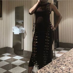 Brittany DeShields Brown Midi Dress Velvet Soft  Material